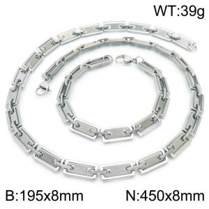 8mm=19.5cm，45cm=Handmade 304 Stainless steel rectangular inner buckle square plate chain DIY geometric neutral silvery jewelry sets - KS192255-Z