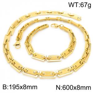 8mm=19.5cm，60cm=Handmade 304 Stainless steel rectangular inner buckle square plate chain DIY geometric neutral aureate jewelry sets - KS192265-Z