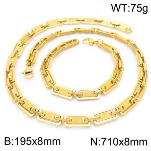 8mm=19.5cm，71cm=Handmade 304 Stainless steel rectangular inner buckle square plate chain DIY geometric neutral aureate jewelry sets - KS192267-Z