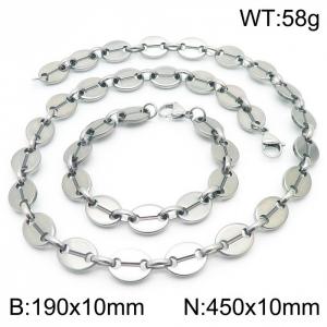 10mm=19cm，45cm=European and American Hip Hop Style Handmade 304 Stainless Steel Unisex Silver Coffee Bean jewelry sets - KS192318-Z