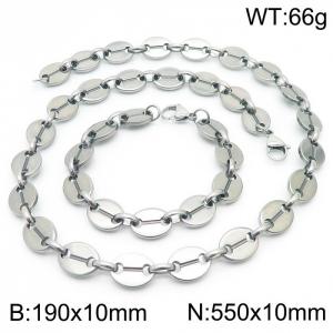 10mm=19cm，55cm=European and American Hip Hop Style Handmade 304 Stainless Steel Unisex Silver Coffee Bean jewelry sets - KS192320-Z