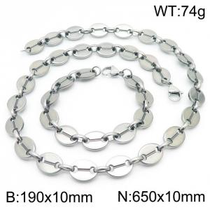 10mm=19cm，65cm=European and American Hip Hop Style Handmade 304 Stainless Steel Unisex Silver Coffee Bean jewelry sets - KS192322-Z