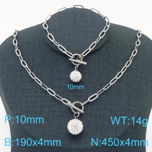Hand make women's stainless steel thick link chain classic crystal ball jewelry sets - KS193251-Z