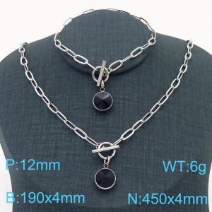 Hand make women's stainless steel thick link chain classic big stone jewelry sets - KS193259-Z