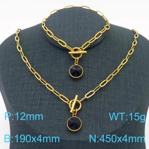 Hand make women's stainless steel thick link chain classic big stone jewelry sets - KS193260-Z