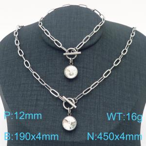 Hand make women's stainless steel thick link chain classic big stone jewelry sets - KS193261-Z