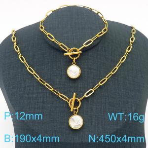 Hand make women's stainless steel thick link chain classic big stone jewelry sets - KS193262-Z