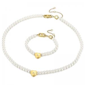 Gold Heart Shell Beads Women's Slingshot Buckle Set - KS193416-Z