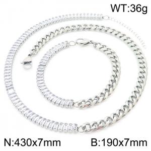 7mm Fashionable Personality Creative Splicing Necklace & Bracelet Jewelry Set Stainless Steel & Glass Silver Color - KS194370-Z