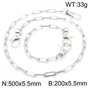 5.5mm Special Link Chain Bracelet & Necklace Jewelry Set Stainless Steel 304 Silver Color - KS194375-Z