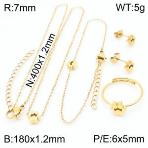 Gold Color Cute Pet Paw Print Jewelry Set Fashion Sweet Stainless Steel Women Necklace Bracelet Earring Ring Four Piece Set - KS194517-K