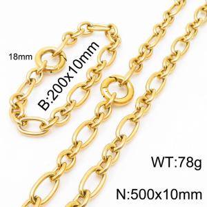 10mm20cm10mm50cm=Japanese and Korean style men's and women's O-shaped chain smooth elastic ring buckle gold-plated jewelry set - KS194809-Z
