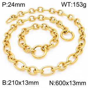 13mm21cm13mm60cm=Japanese and Korean style men's and women's O-shaped chain smooth elastic ring buckle gold-plated jewelry set - KS194813-Z