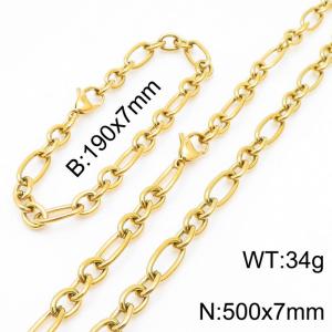 7mm19cm7mm50cm=Simple men's and women's irregular O chain lobster clasp gold-plated jewelry set - KS194816-Z