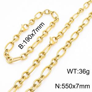 7mm19cm7mm55cm=Simple men's and women's irregular O chain lobster clasp gold-plated jewelry set - KS194817-Z