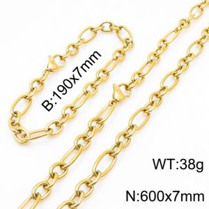 7mm19cm7mm60cm=Simple men's and women's irregular O chain lobster clasp gold-plated jewelry set - KS194818-Z