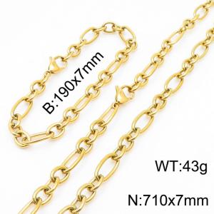 7mm19cm7mm71cm=Simple men's and women's irregular O chain lobster clasp gold-plated jewelry set - KS194820-Z