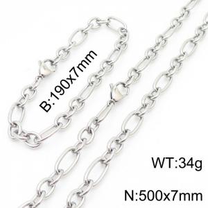 7mm19cm7mm50cm=Simple men's and women's irregular O-chain lobster clasp silver jewelry set - KS194823-Z