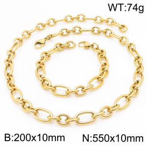 10mm20cm10mm55cm=Simple men's and women's irregular O chain lobster clasp gold-plated jewelry set - KS194831-Z