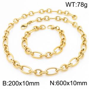 10mm20cm10mm60cm=Simple men's and women's irregular O chain lobster clasp gold-plated jewelry set - KS194832-Z