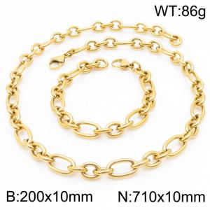 10mm20cm10mm71cm=Simple men's and women's irregular O chain lobster clasp gold-plated jewelry set - KS194834-Z