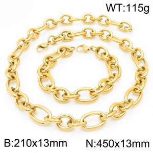 13mm21cm13mm45cm=Simple men's and women's irregular O chain lobster clasp gold-plated jewelry set - KS194843-Z