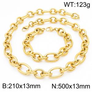 13mm21cm13mm50cm=Simple men's and women's irregular O chain lobster clasp gold-plated jewelry set - KS194844-Z