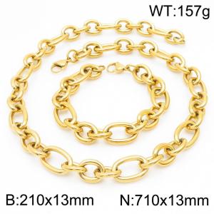 13mm21cm13mm71cm=Simple men's and women's irregular O chain lobster clasp gold-plated jewelry set - KS194848-Z