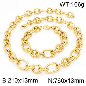 13mm21cm13mm76cm=Simple men's and women's irregular O chain lobster clasp gold-plated jewelry set - KS194849-Z