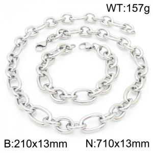 13mm21cm13mm71cm=Simple men's and women's irregular O-chain lobster clasp silver jewelry set - KS194855-Z
