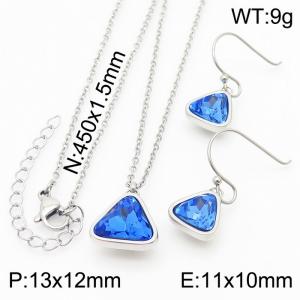 Plating Triangle Women Pendant Necklace&Earing Blue Color - KS197413-K