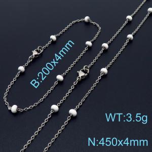 4mm Silver Stainless Steel Bracelet 20cm & Necklace 45cm With White Beads - KS197700-Z