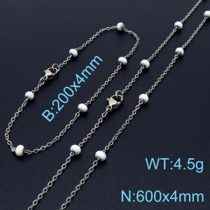 4mm Silver Stainless Steel Bracelet 20cm & Necklace 60cm With White Beads - KS197703-Z