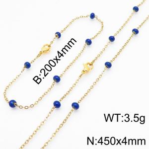 4mm Gold Stainless Steel Bracelet 20cm & Necklace 45cm With Purple Beads - KS197735-Z