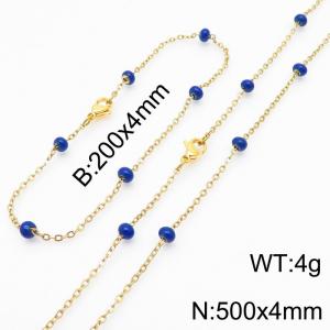 4mm Gold Stainless Steel Bracelet 20cm & Necklace 50cm With Purple Beads - KS197736-Z