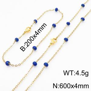 4mm Gold Stainless Steel Bracelet 20cm & Necklace 60cm With Purple Beads - KS197738-Z