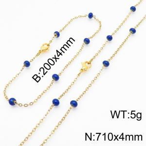 4mm Gold Stainless Steel Bracelet 20cm & Necklace 71cm With Purple Beads - KS197740-Z