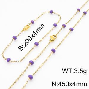 4mm Gold Stainless Steel Bracelet 20cm & Necklace 45cm With Indigo Beads - KS197749-Z