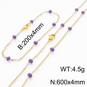4mm Gold Stainless Steel Bracelet 20cm & Necklace 60cm With Indigo Beads - KS197752-Z