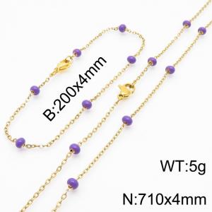 4mm Gold Stainless Steel Bracelet 20cm & Necklace 71cm With Indigo Beads - KS197754-Z