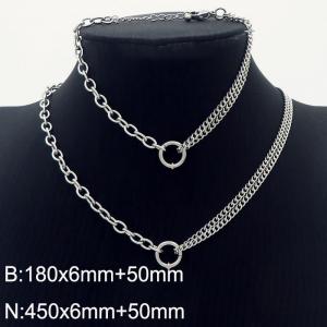 Silver Color Circle Two Different Chains Necklaces Bracelets Stainless Steel Jewelry Set - KS197952-Z