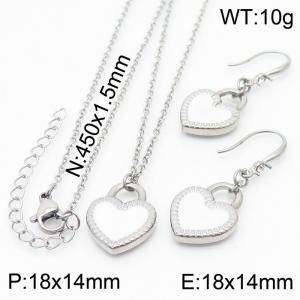 Simple Drop Glue White Heart Earrings Necklaces Women's Stainless Steel Jewelry Set - KS198084-Z