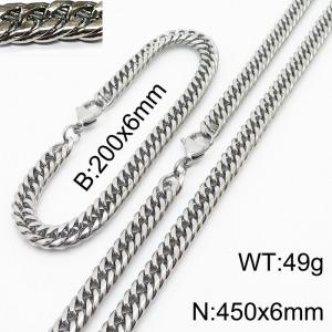 200X6mm Bracelet&450X6mm Necklace Men Cuban Chain Jewelry Set with Casual Lobster Clasp - KS198253-ZZ