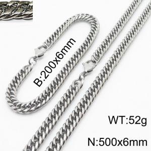 200X6mm Bracelet&500X6mm Necklace Men Cuban Chain Jewelry Set with Casual Lobster Clasp - KS198254-ZZ