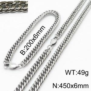 200X6mm Bracelet&450X6mm Necklace Men Cuban Chain Jewelry Set with Rectangular Lobster Clasp - KS198260-ZZ