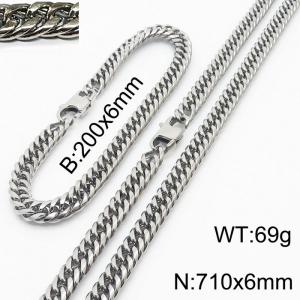 200X6mm Bracelet&710X6mm Necklace Men Cuban Chain Jewelry Set with Modified Lobster Clasp - KS198272-ZZ