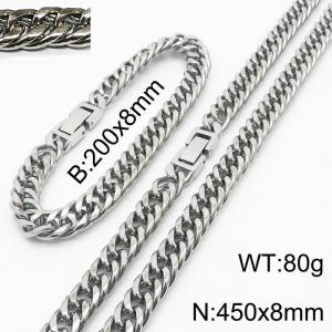 200X8mm Bracelet&450X8mm Necklace Men Cuban Chain Jewelry Set with Square Jewelry Clasp - KS198274-ZZ