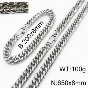 200X8mm Bracelet&650X8mm Necklace Men Cuban Chain Jewelry Set with Square Jewelry Clasp - KS198278-ZZ