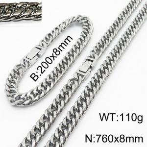 200X8mm Bracelet&760X8mm Necklace Men Cuban Chain Jewelry Set with Square Jewelry Clasp - KS198280-ZZ