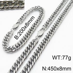 200X8mm Bracelet&450X8mm Necklace Men Cuban Chain Jewelry Set with Rectangular Lobster Clasp - KS198288-ZZ